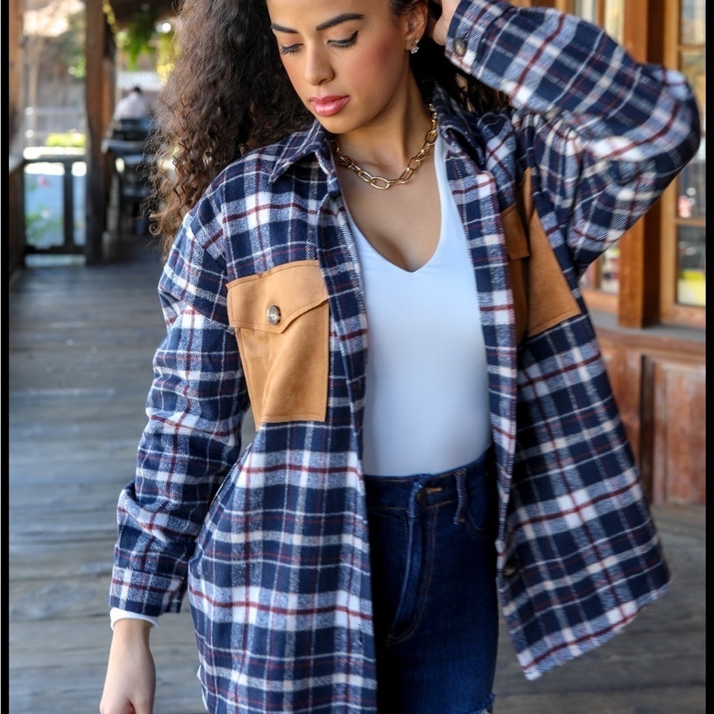 4. Plaid Button Down Shirt with Tan Accents